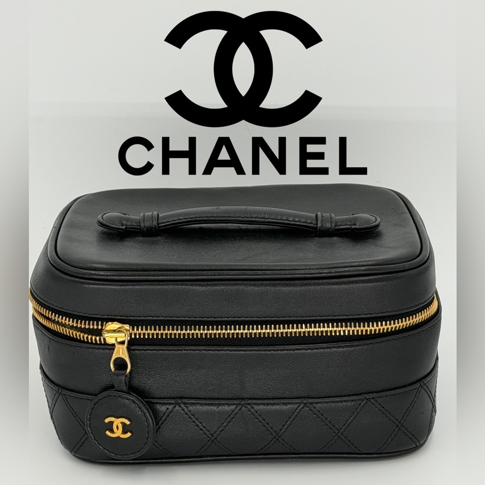 CHANEL Black Quilted Vanity Case w/Dust Bag, Authentication Card, and COA